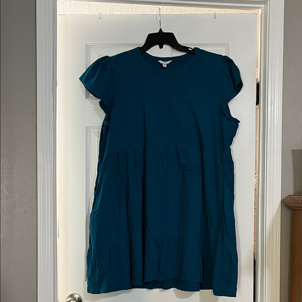 Time and Tru Teal Short Sleeve Tiered Dress
